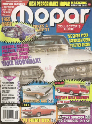 MOPAR COLLECTORS GUIDE 2002 JAN - FACTORY SUNROOF RT-SE, CANOPY HEMI GTX